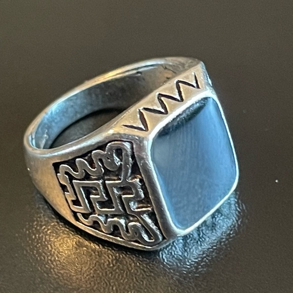 S925 silver black obsidian stone ring size 8 - Picture 2 of 8